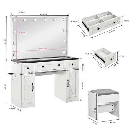 Coiffeuse LED | Miroir Hollywood Rustique - Miroir émoi - Coiffeuse Miroir