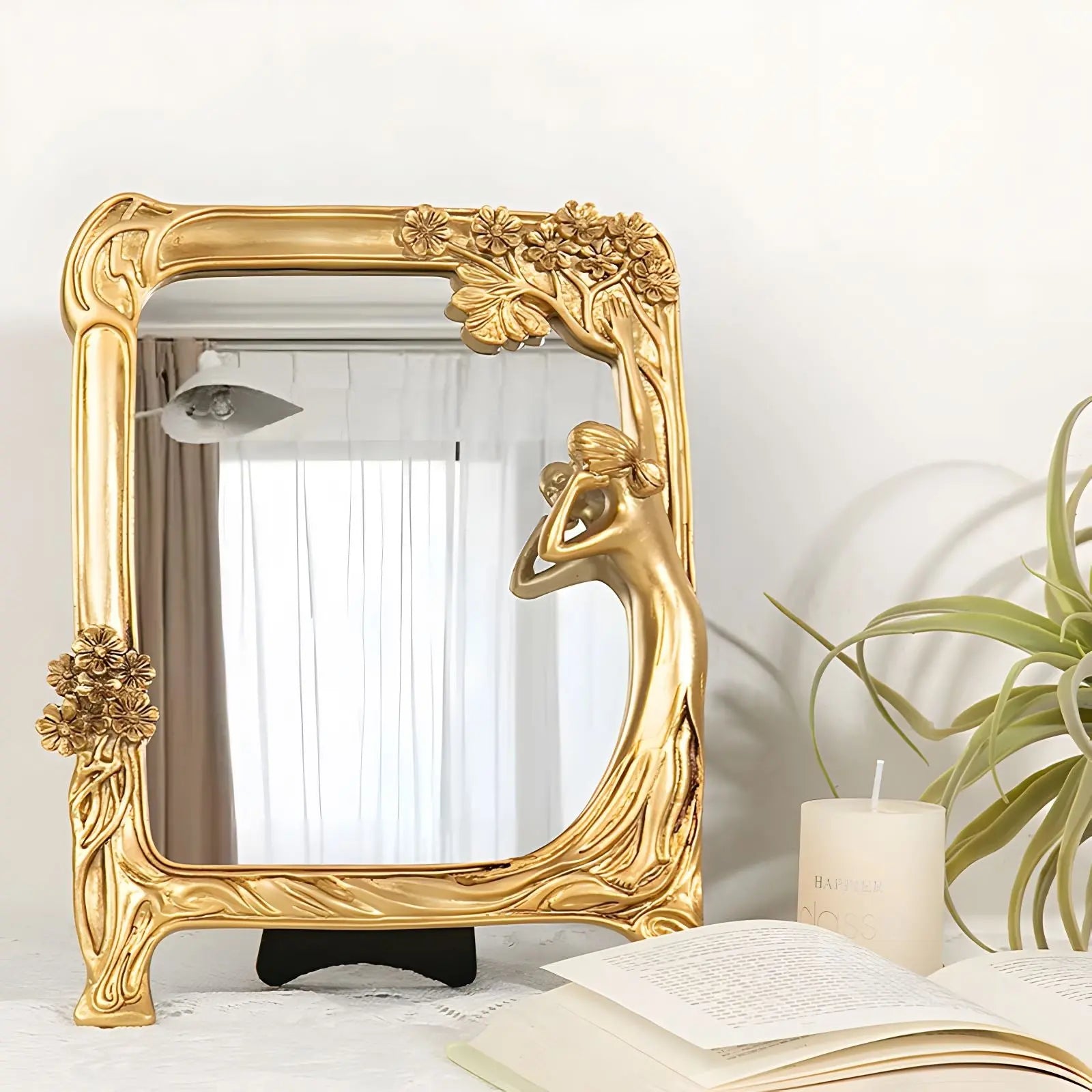 Miroir Doré Rectangulaire | Nymphe - Miroir émoi - Miroir Doré Vintage 