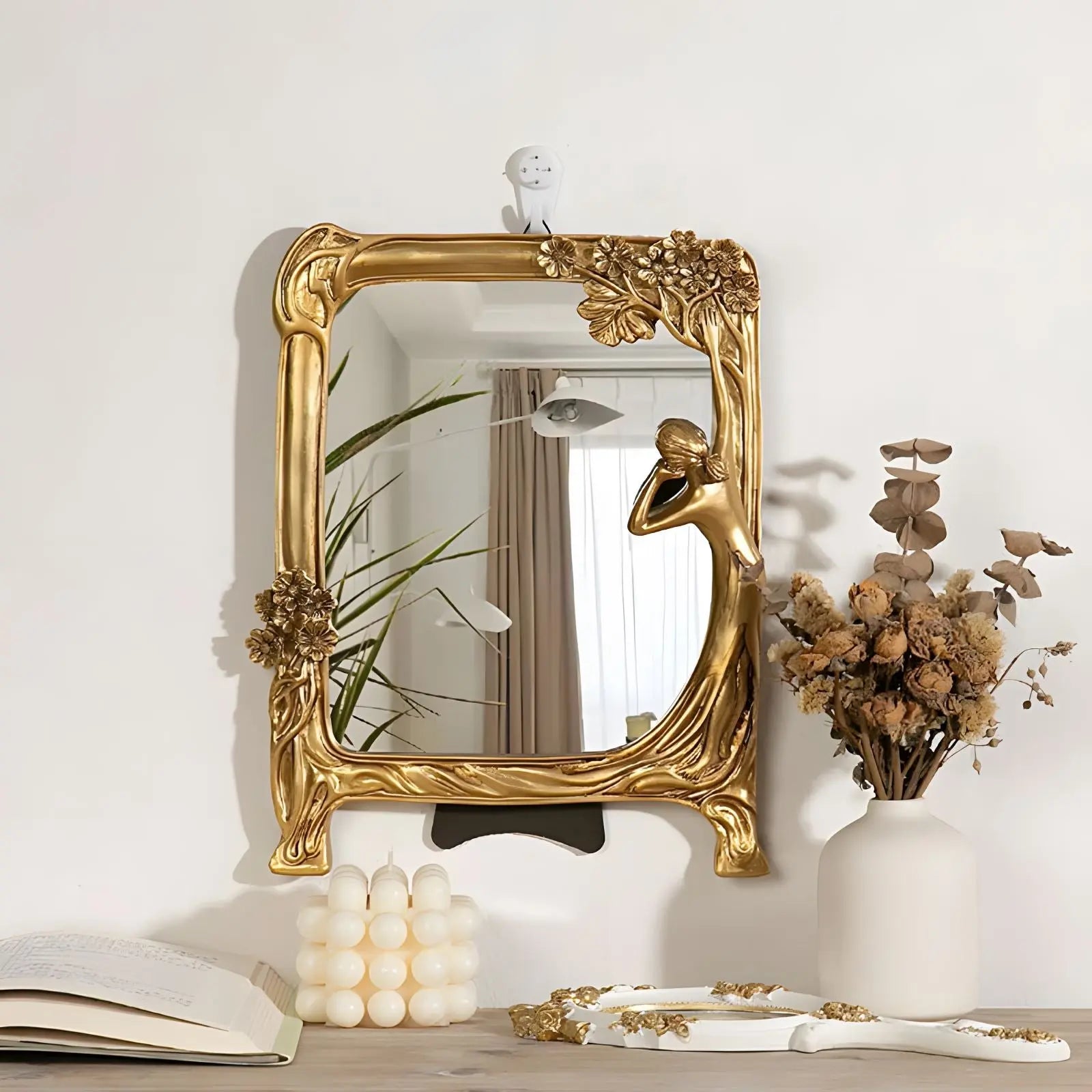Miroir Doré Rectangulaire | Nymphe - Miroir émoi - Miroir Doré Vintage 