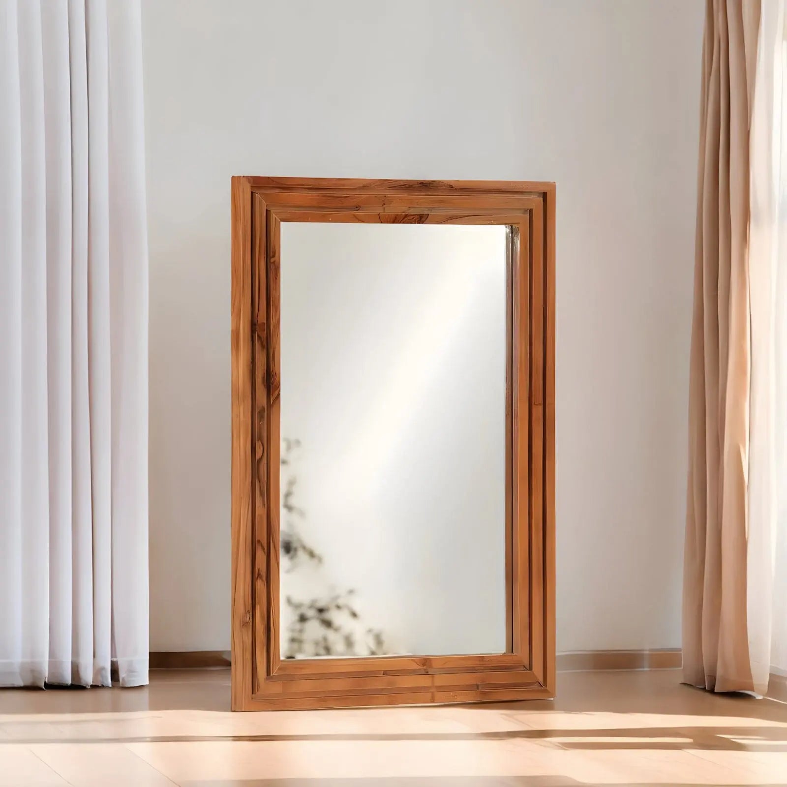Miroir Mural Rectangulaire | Rainures - Miroir émoi - Miroir Mural Cadre en Bois 