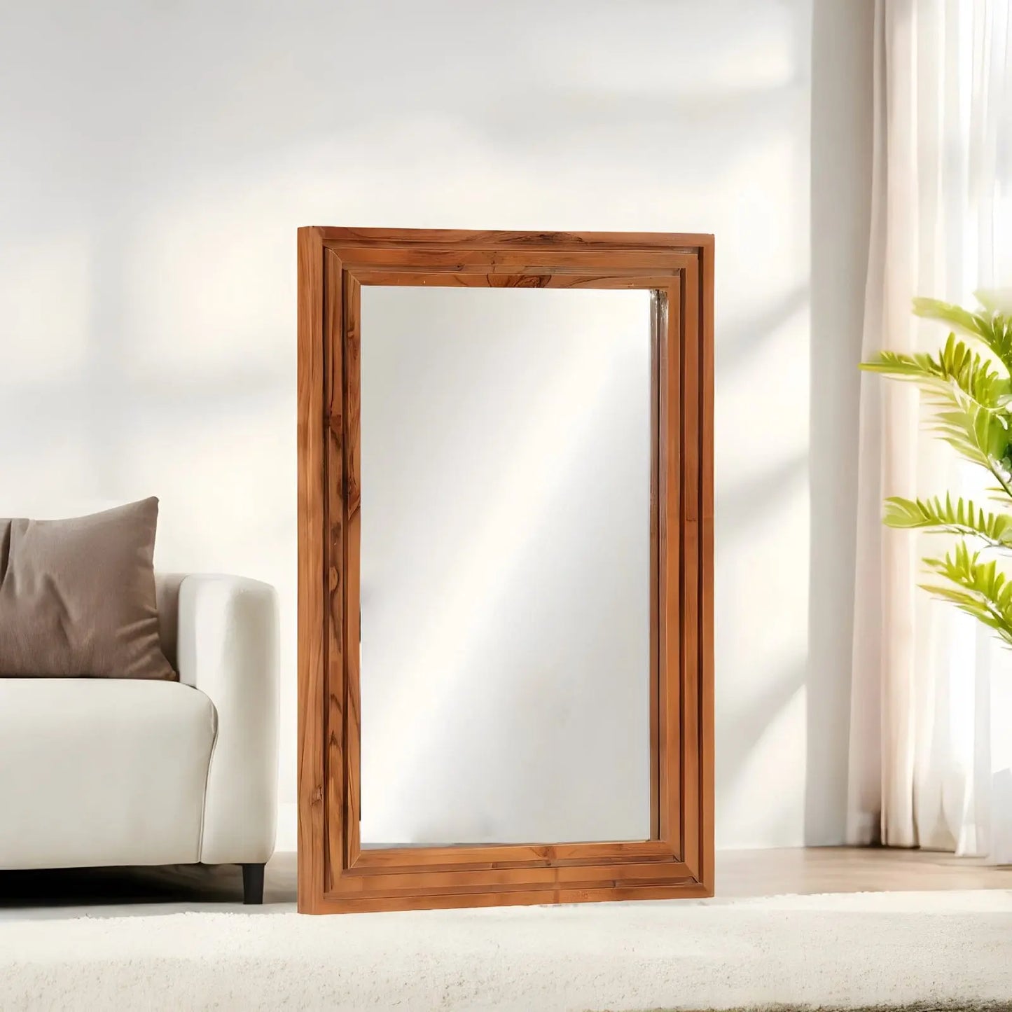 Miroir Mural Rectangulaire | Rainures - Miroir émoi - Miroir Mural Cadre en Bois 