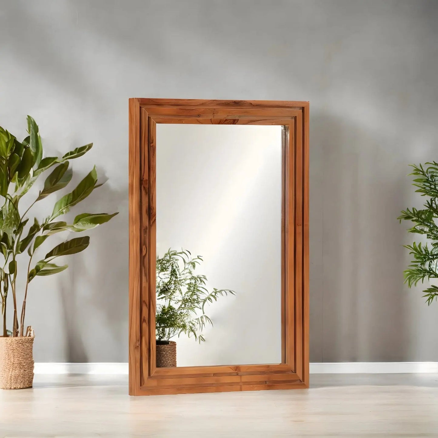 Miroir Mural Rectangulaire | Rainures - Miroir émoi - Miroir Mural Cadre en Bois 