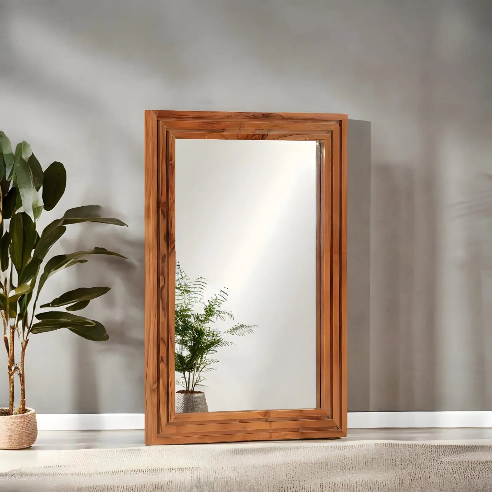 Miroir Mural Rectangulaire | Rainures - Miroir émoi - Miroir Mural Cadre en Bois 
