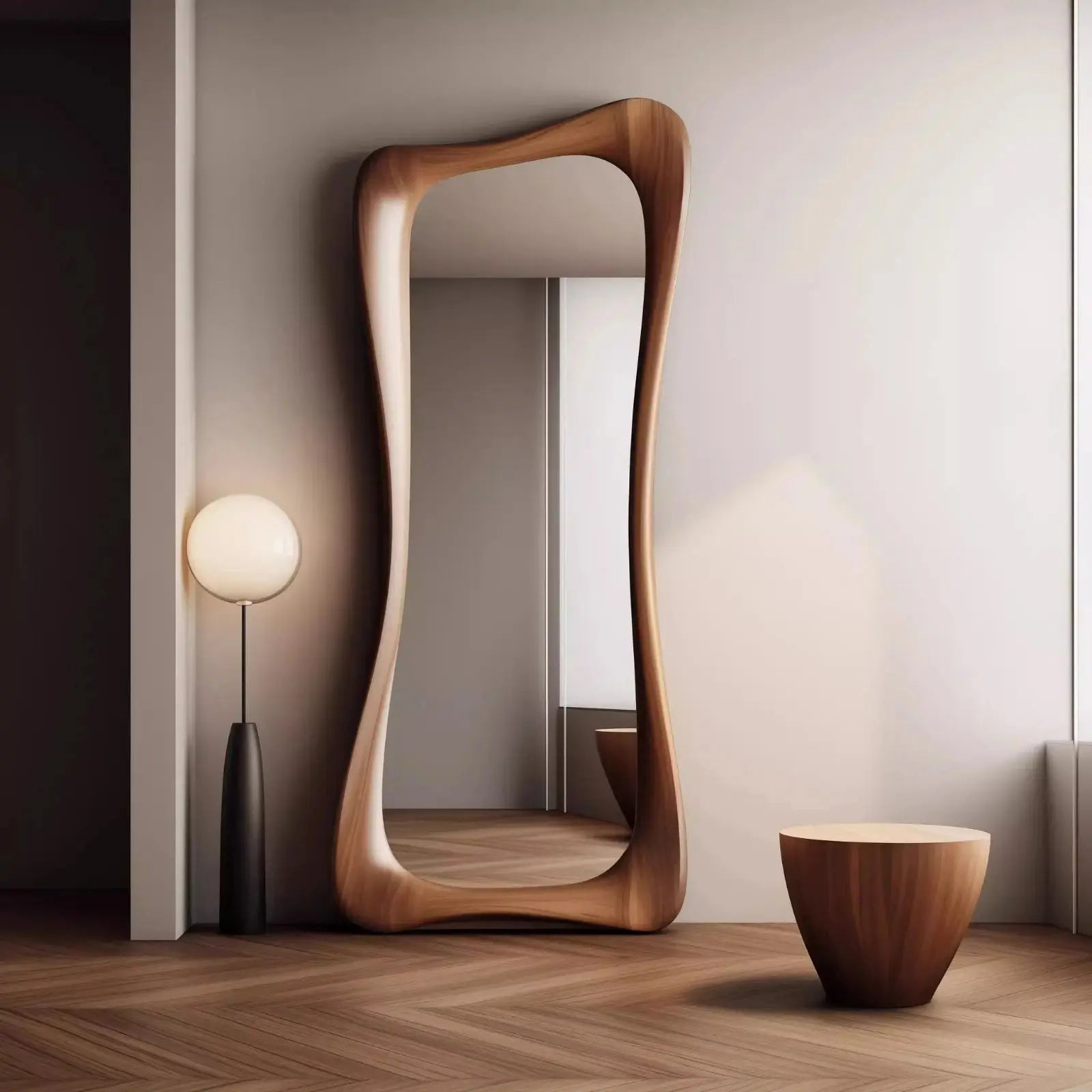 Miroir Mural Organique | Bois Contemporain - Miroir émoi - Miroir Mural Organique 