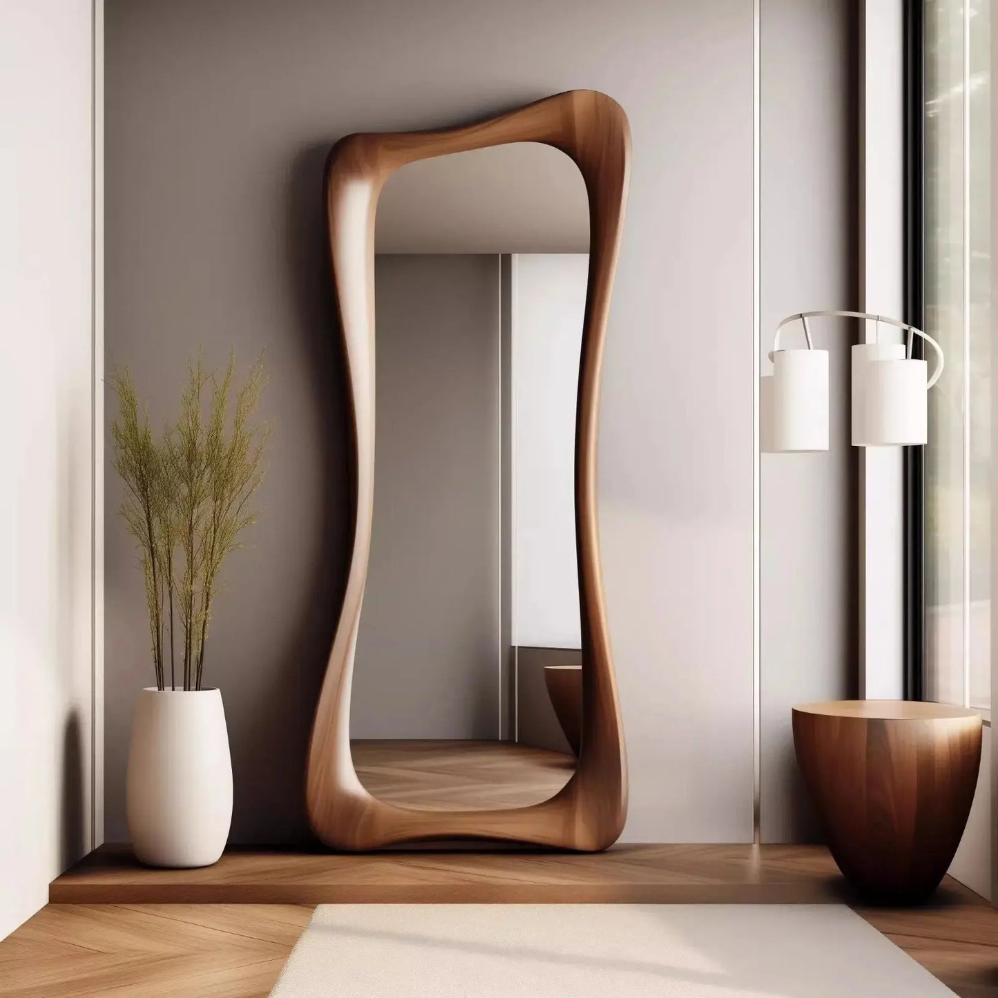 Miroir Mural Organique | Bois Contemporain - Miroir émoi - Miroir Mural Organique 