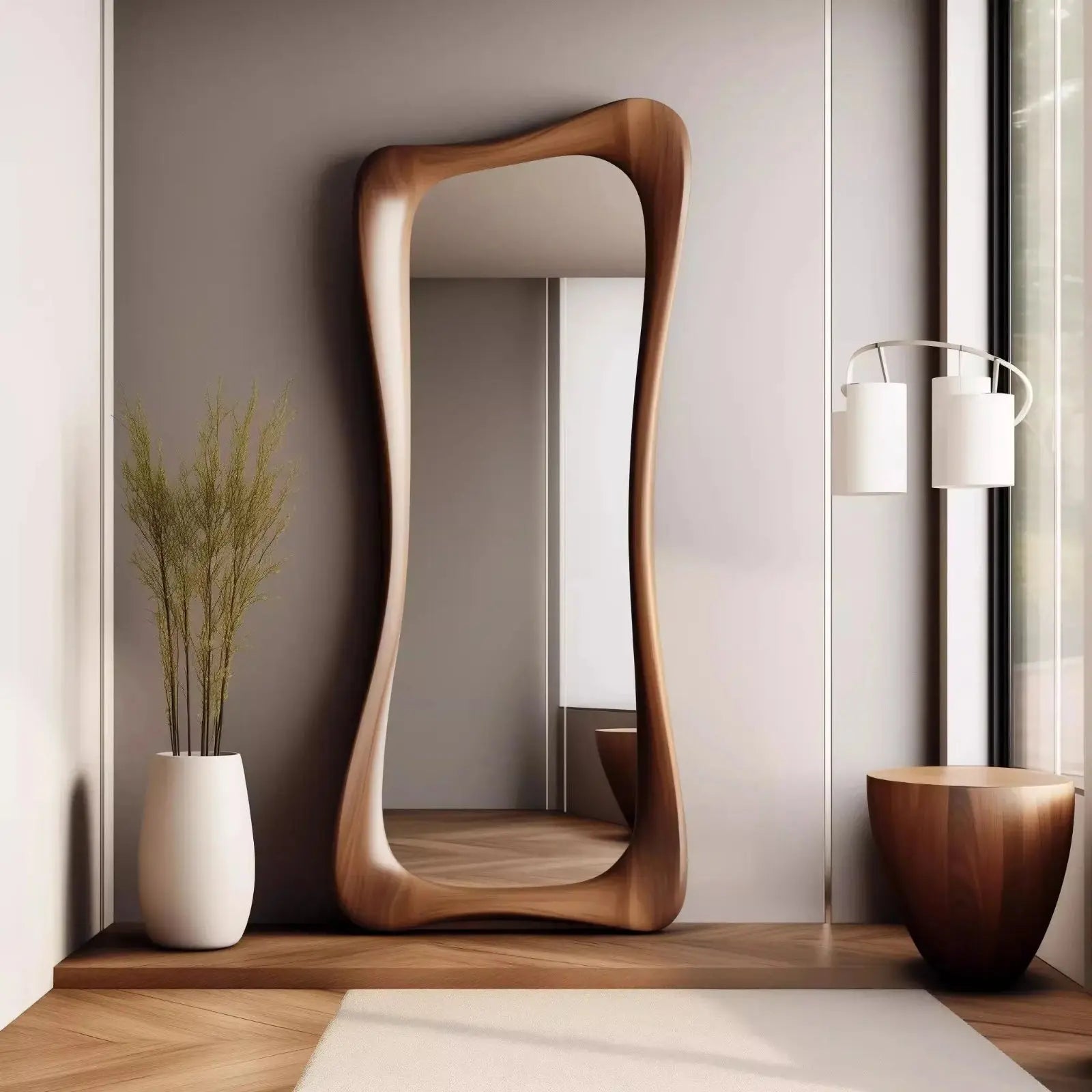 Miroir Mural Organique | Bois Contemporain - Miroir émoi - Miroir Mural Organique 