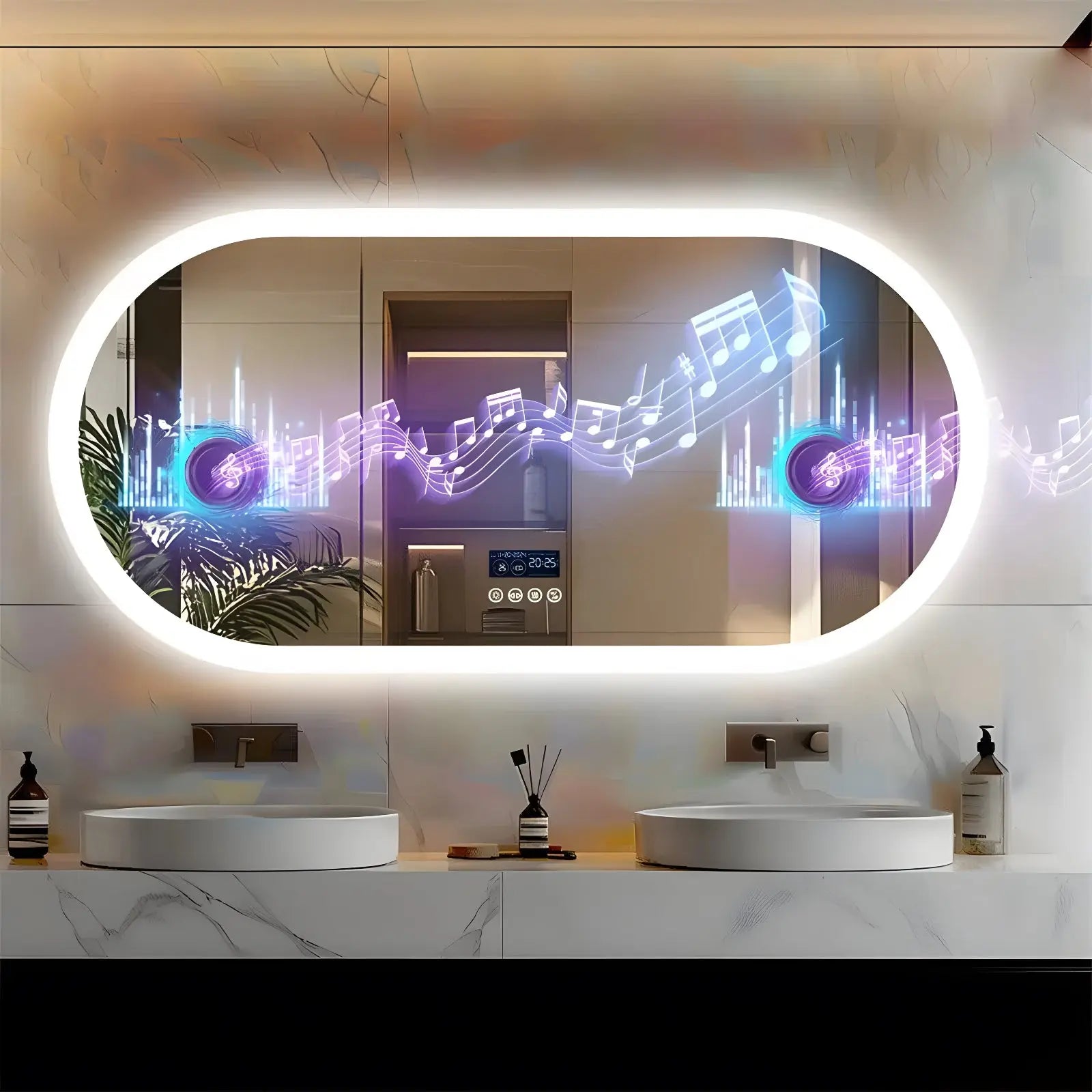 Miroir de Salle de Bain LED | Ovale Bluetooth - Miroir émoi - Miroir de Salle de Bain LED 