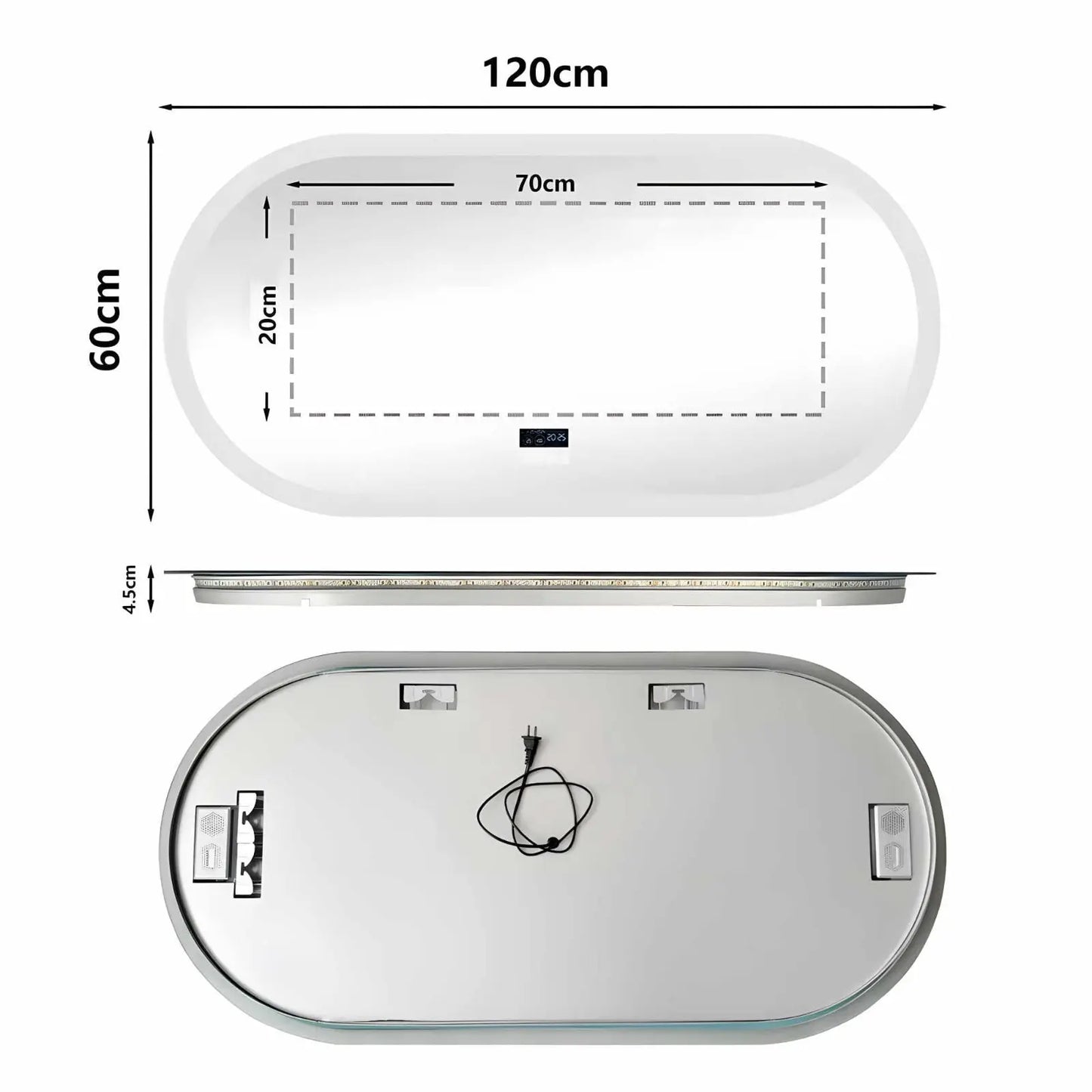 Miroir de Salle de Bain LED | Ovale Bluetooth - Miroir émoi - Miroir de Salle de Bain LED L