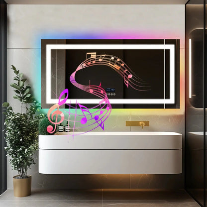 Miroir de Salle de Bain LED Bluetooth | Rectangulaire - Miroir émoi - Miroir de Salle de Bain LED 