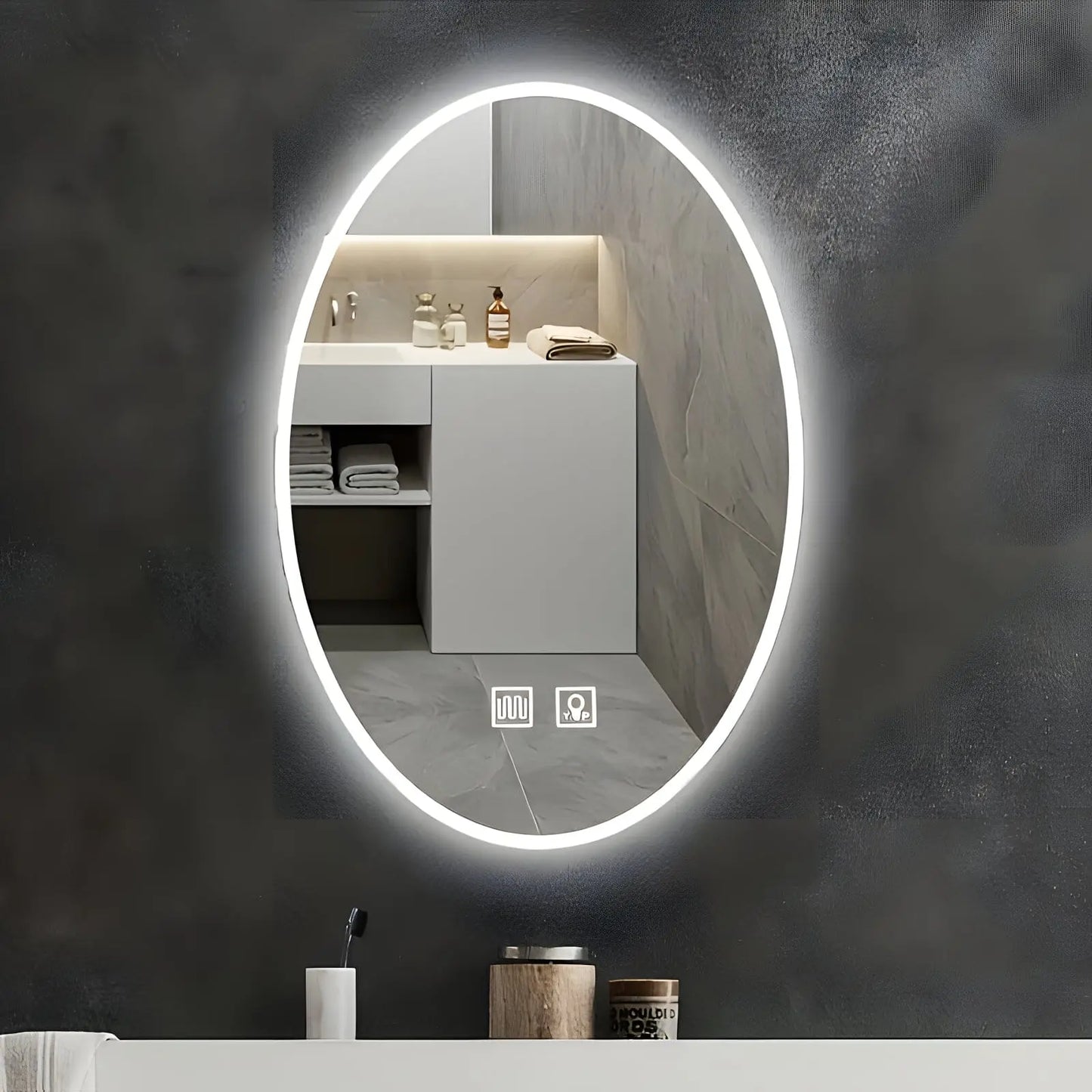 Miroir de Salle de Bain LED | L'Ovale - Miroir émoi - Miroir de Salle de Bain LED 